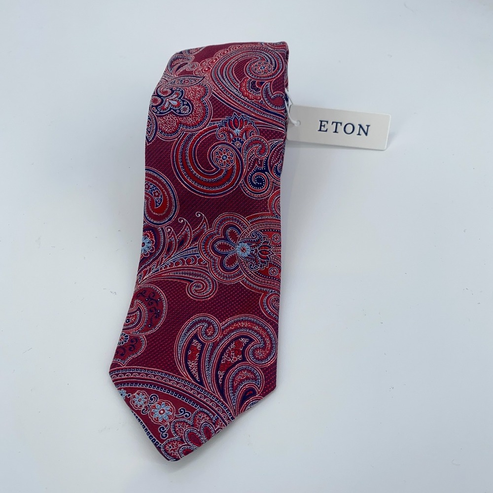 Eton Tie Mens One Size Red Blue Paisley Classic Luxury Necktie Italy‎ Made NWT